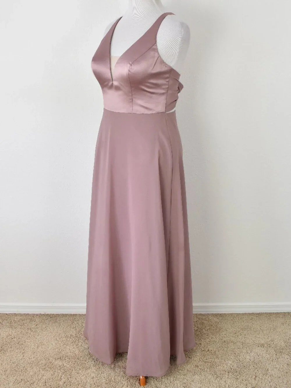 Sorella Vita 9318 Dusty Rose Satin and Chiffon Strappy V-Neck Formal Dress - 12 - Picture 4 of 9